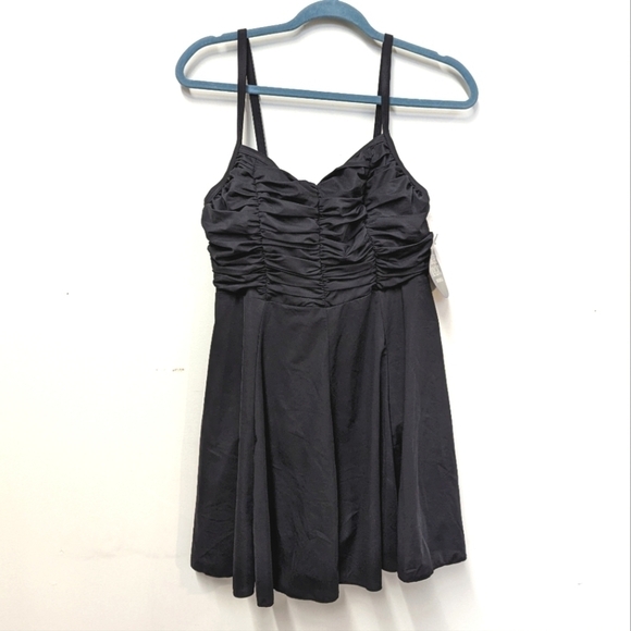 Figure Magic Black Slimming Ruched Swim Dress 12 - Picture 1 of 10